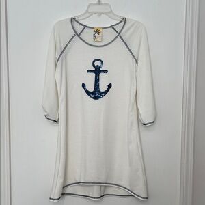 Lily Bleu Beach Nautical Cream Swim Coverup size Large